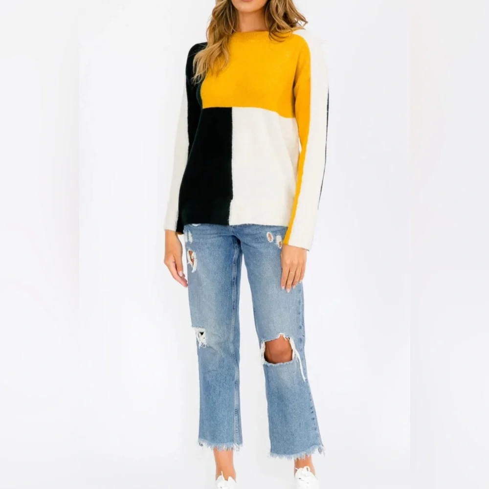 NWT Hem & Thread WOMEN'S COLORBLOCK LIGHTWEIGHT SWEATER LONG SLEEVE - Picture 3 of 4